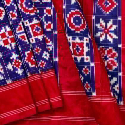 Royal Blue And Red Double Ikkat Pochampally Silk Saree For Office Wear PIK 374
