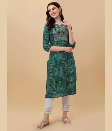 TRAHIMAM Cotton Blend Printed Kurti With Pants Women's Stitched Salwar Suit - Green ( Pack of 1 )