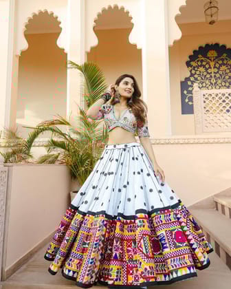 Elegant Navratri lehenga , light shades to complement to create beautiful aura in all function-M