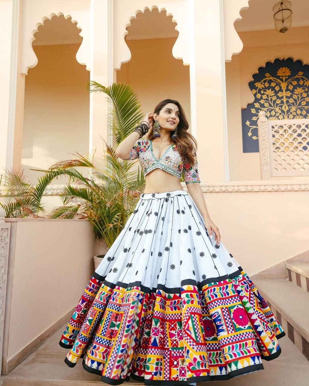 Elegant Navratri lehenga , light shades to complement to create beautiful aura in all function-M