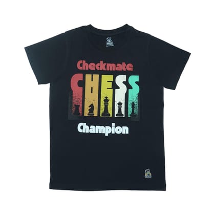 KUCHU Unisex Kids’ T-Shirt| Black Checkmate Digital Print | Soft Cotton-Modal Blend | Comfortable, Breathable & Stylish Casual Wear for Boys & Girls