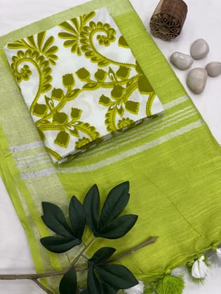 Handloom Cotton Plain linen Saree