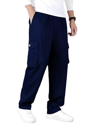 Romano nx Cotton Casual Cargo Track Pant for Men- Lower with Multi-Pockets & Side Zipper Pockets Navy Blue-28 Waist (in Inches)