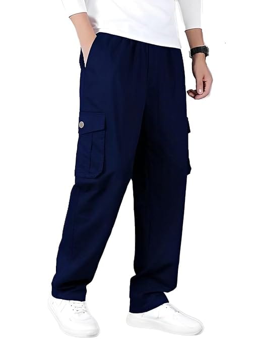 Romano nx Cotton Casual Cargo Track Pant for Men- Lower with Multi-Pockets & Side Zipper Pockets Navy Blue-28 Waist (in Inches)