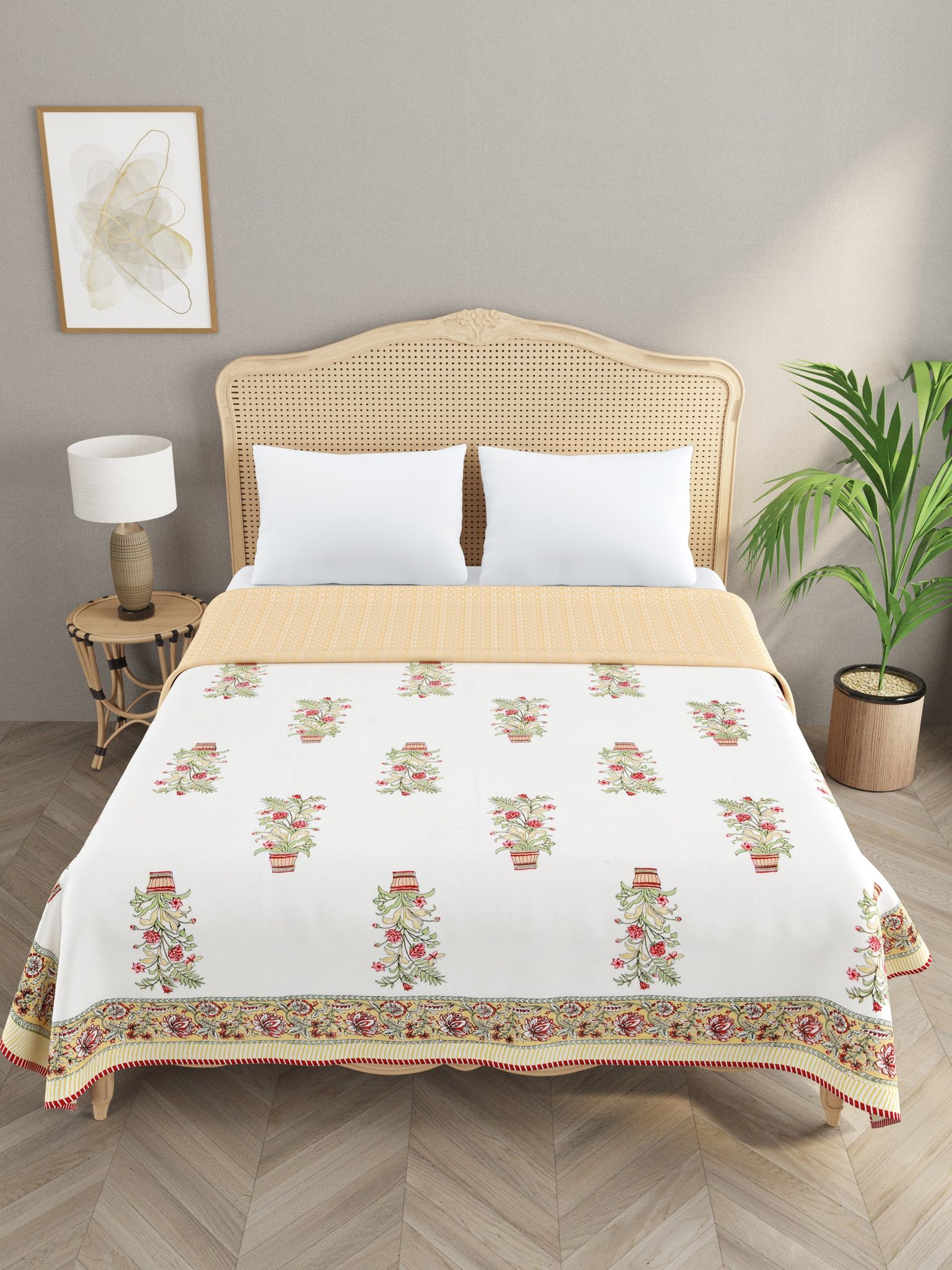 Ethnic Printed Reversible Double Bed Cotton AC Blanket | Lightweight Summer Dohar 90x108 inches