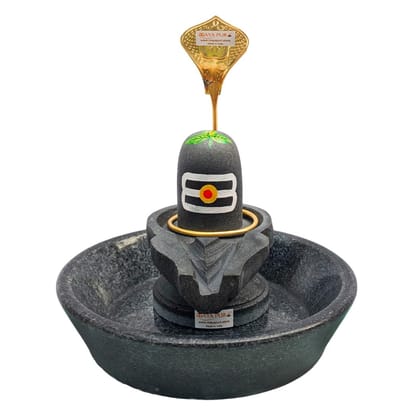 MAYAPURI Original Rare Baleswar Black Stone Shiva Lingam with Abhishek Plate and Brass Naga, Shivlinga for Home/Office Pooja