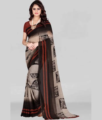 LEELAVATI Georgette Printed Saree With Unstitched Blouse Piece ( Brown )