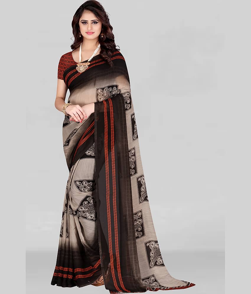 LEELAVATI Georgette Printed Saree With Unstitched Blouse Piece ( Brown )