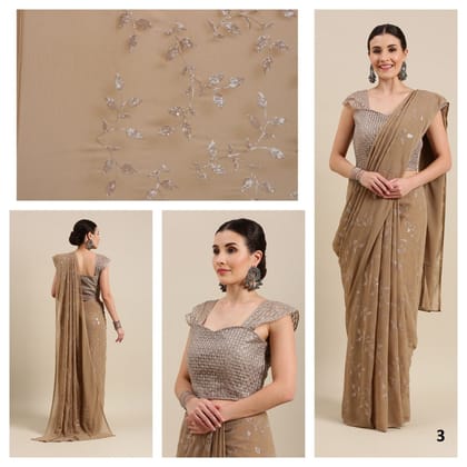 Misty Moss Color Sequence Work georgette Saree.