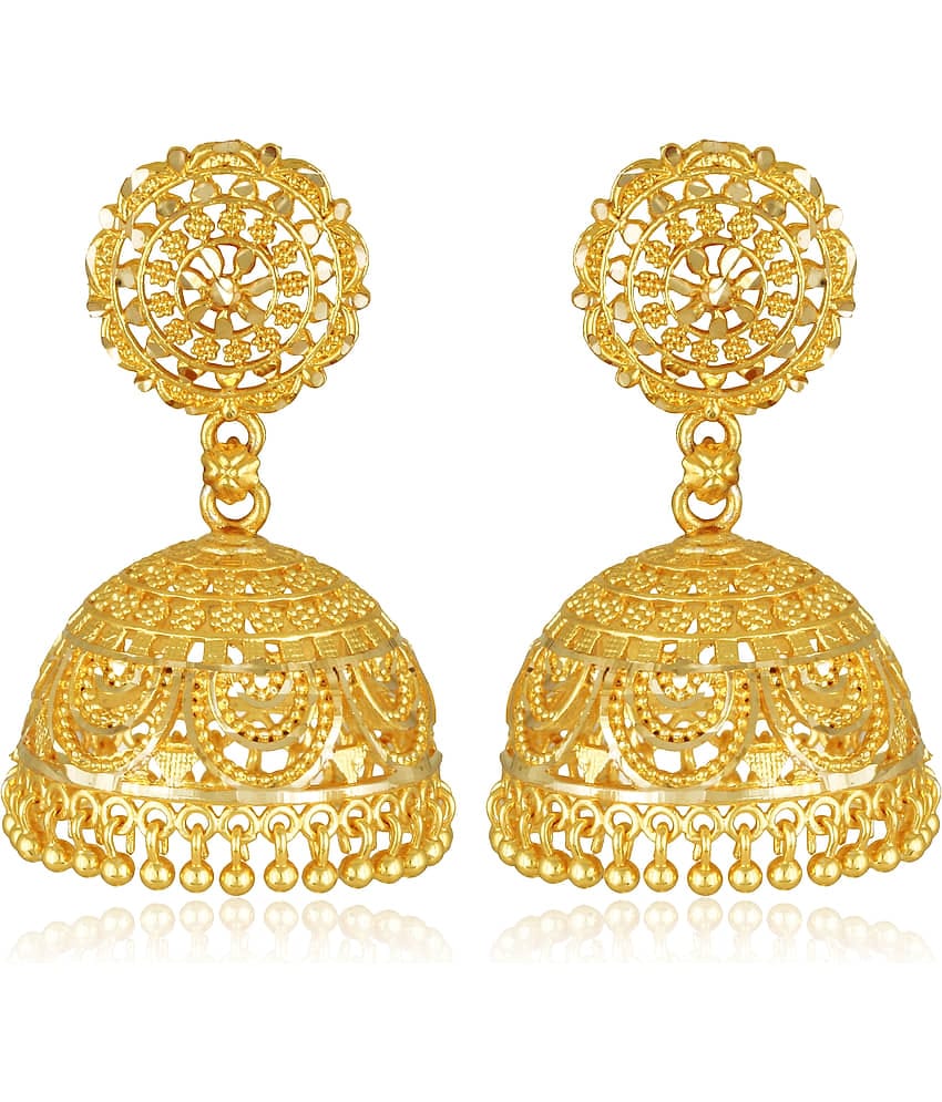 Vighnaharta Golden Jhumki Earrings ( Pack of 1 )