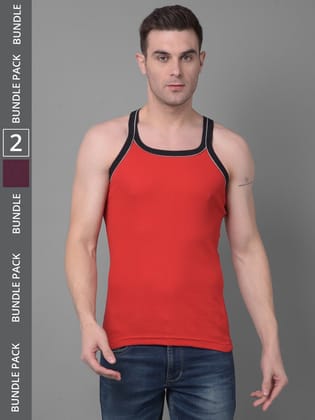 Men's Assorted Pack of 2 Solid Combed Cotton Racerback Styled Gym Vest Men's Assorted Pack of 2 Solid Combed Cotton Racerback Styled Gym Vest