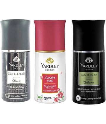 Yardley London - CLASSIC ,LONDON ROSE & URBAN Deodorant Roll-ons for Men,Women 150 ml ( Pack of 3 )