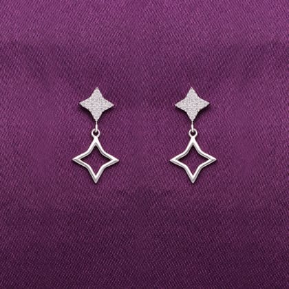 Sterling Silver Chic Star Drop Earrings-White Stone / Silver