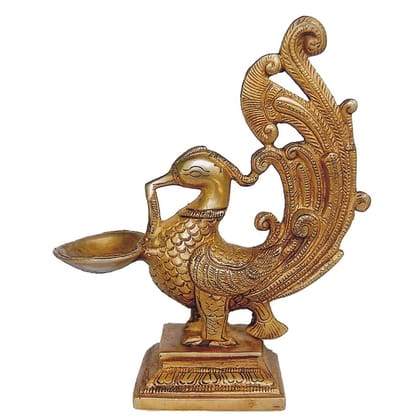 Brass Cock [Murga] Oil Lamp Deepak  - Handmade Brass Deepak for Puja Room, Height : 8 Inch (BSMAS1168 A)