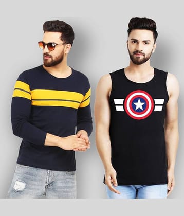 Leotude Pack of 2 Cotton Regular Fit Men's T-Shirt ( Navy Blue )