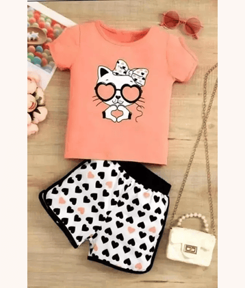 VELION Pack of 1 Baby Girls 100% Cotton T-shirt & Shorts ( PeachPuff )