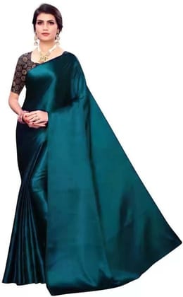 ANSH Womens Satin Solid Saree length (5.5m) & Blouse Piece Size (0.8m) (Multicolor)
