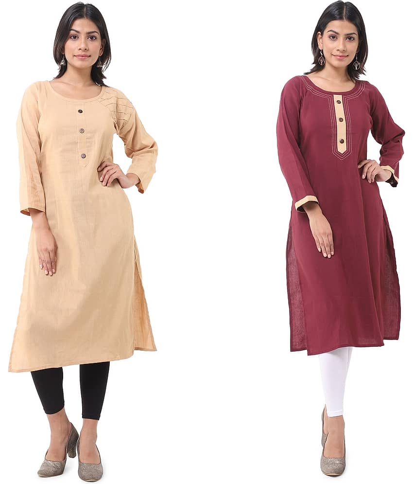 DESHBANDHU DBK - Multicolor Cotton Women's Straight Kurti ( Pack of 2 )