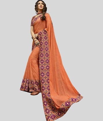 Gazal Fashions Chiffon Printed Saree With Unstitched Blouse Piece ( Orange )
