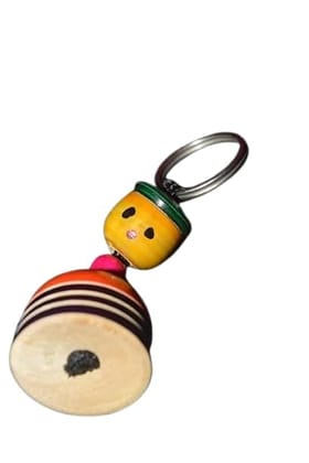 Tulip Traditional Artisians' Upliftment Livelihood Program Wooden Kendama Keychain, Multicolour Hand-Painted Traditional Japanese Skill Toy, Compact Ball and Cup Game with Metal Keyring