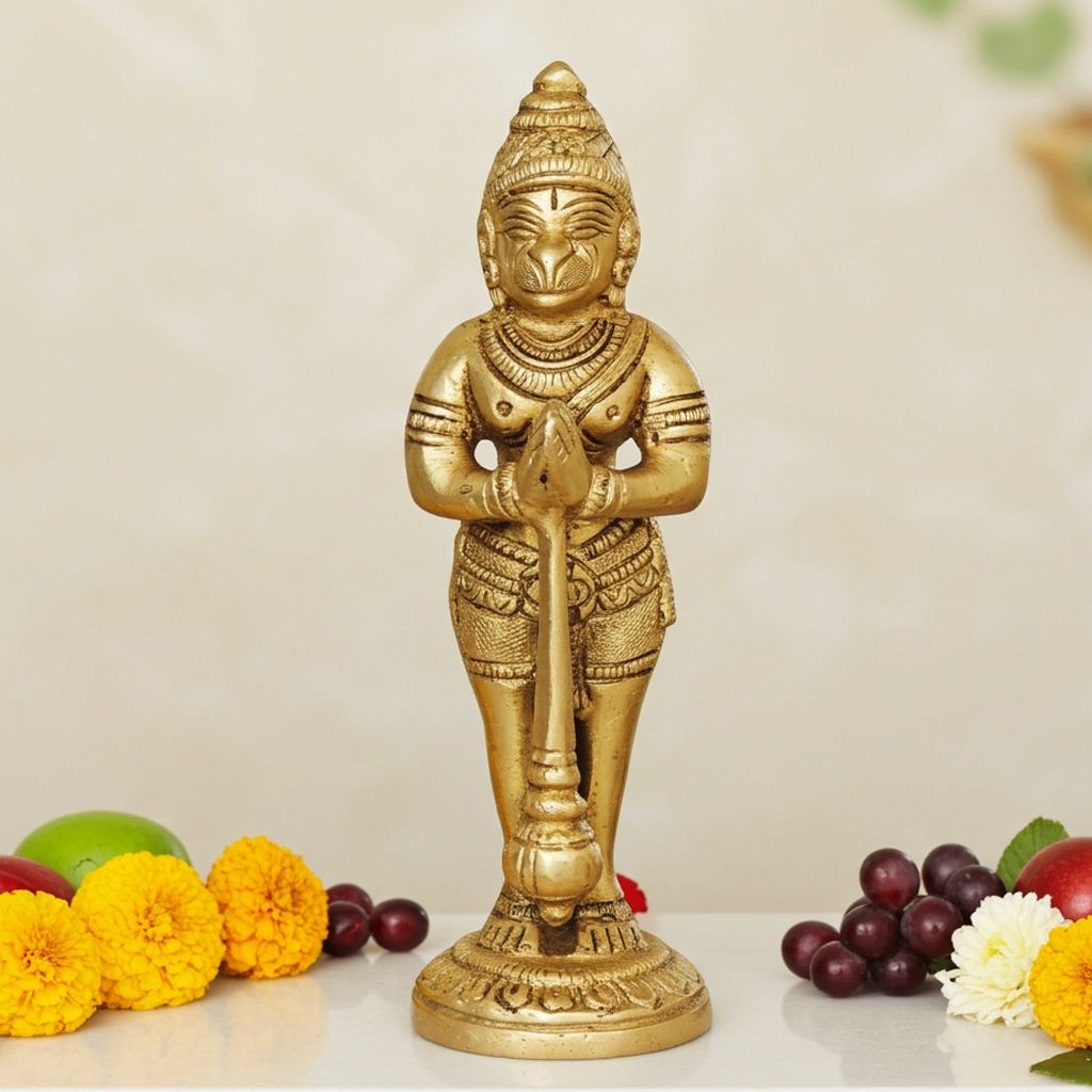 Brass Hanuman Ji Murti - Temple Worship Idol, Height : 5.5 Inch (BSMAS1070 A)