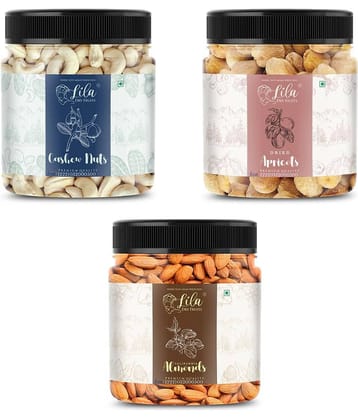 Lila Dry Fruits Cashew (100gm), Almond(100gm) & Apricot(100gm) Combo | Kaju Badam Khubani Combo