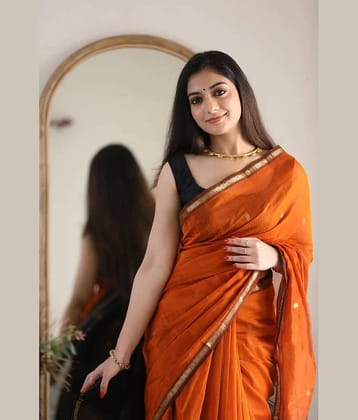 fab woven Art Silk Woven Kanjeevaram Sarees With Unstitched Blouse Piece ( Orange )