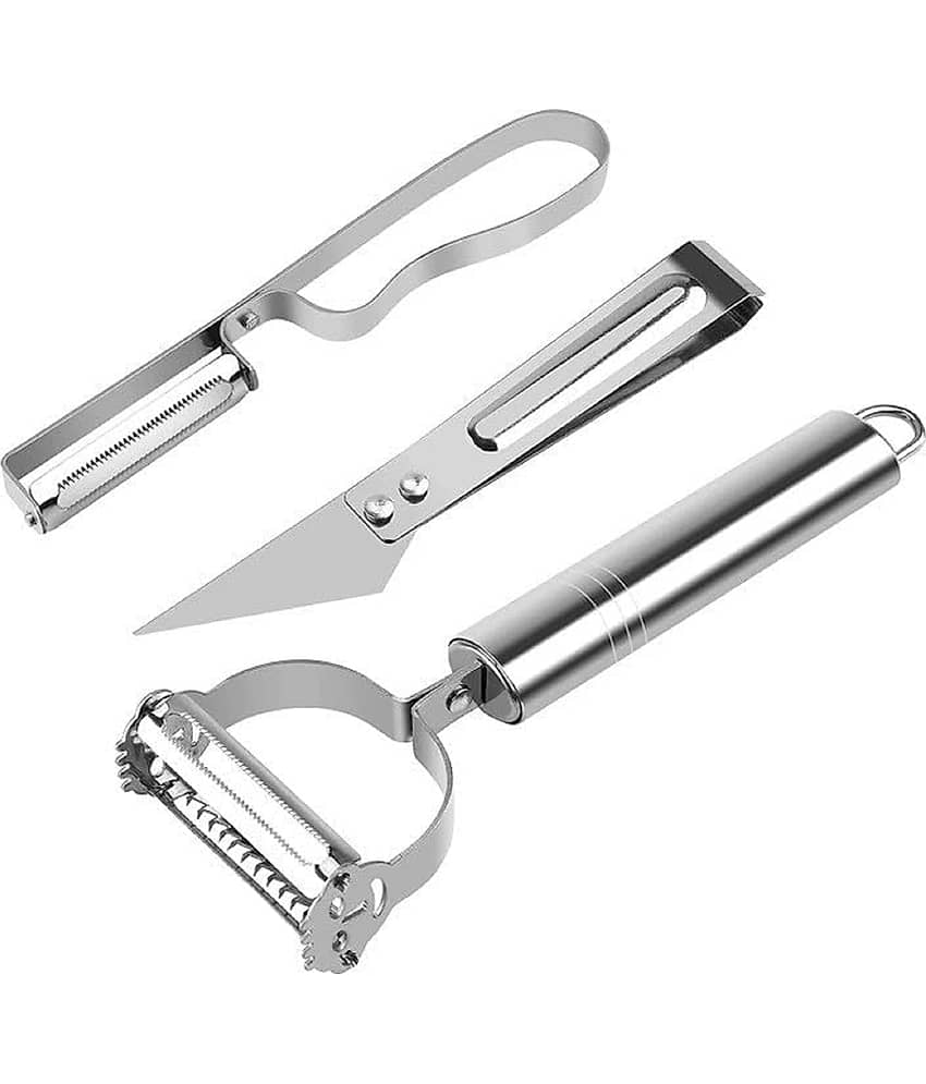 VillWin Kitchen Stainless Steel Peeler Set of 3 Pcs, Knife and Clips Rotary Peeler Cutter Slicer Combined Vegetable Peelers for Carrot Potato Melon Gadget Vegetable Fruit Peeler Cutter