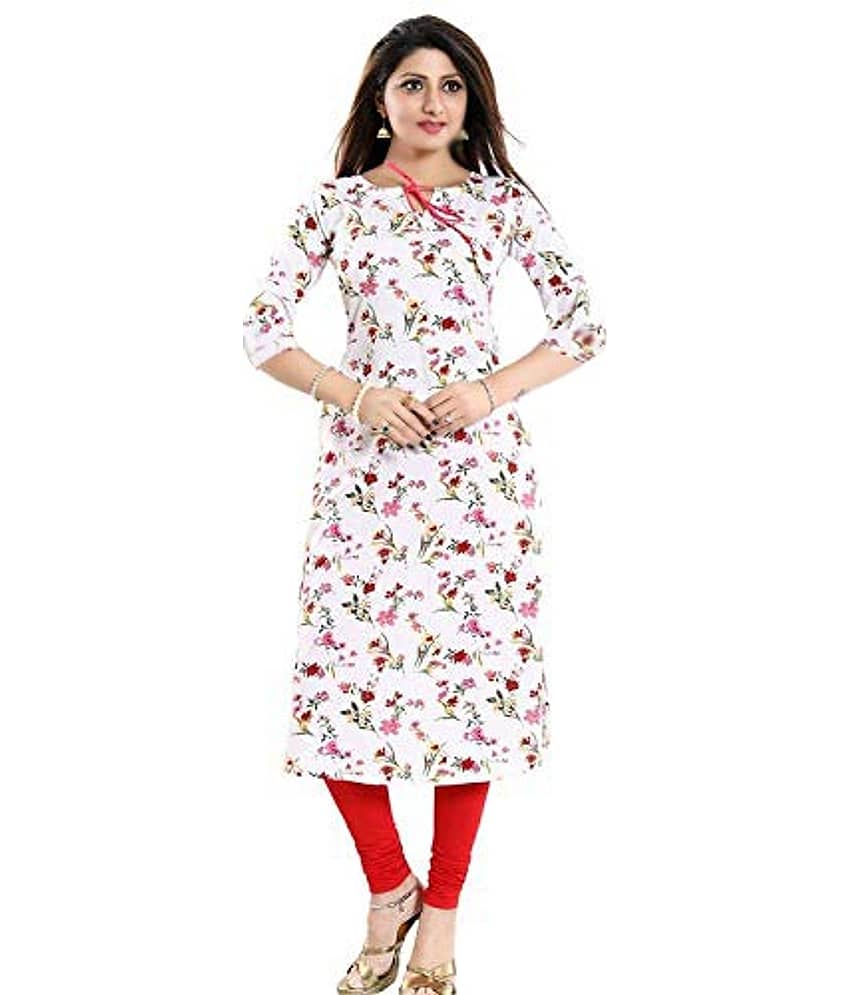 AK FASHION MALL Pack of 1 Crepe Printed Straight Women's Kurti - ( Multicolor )