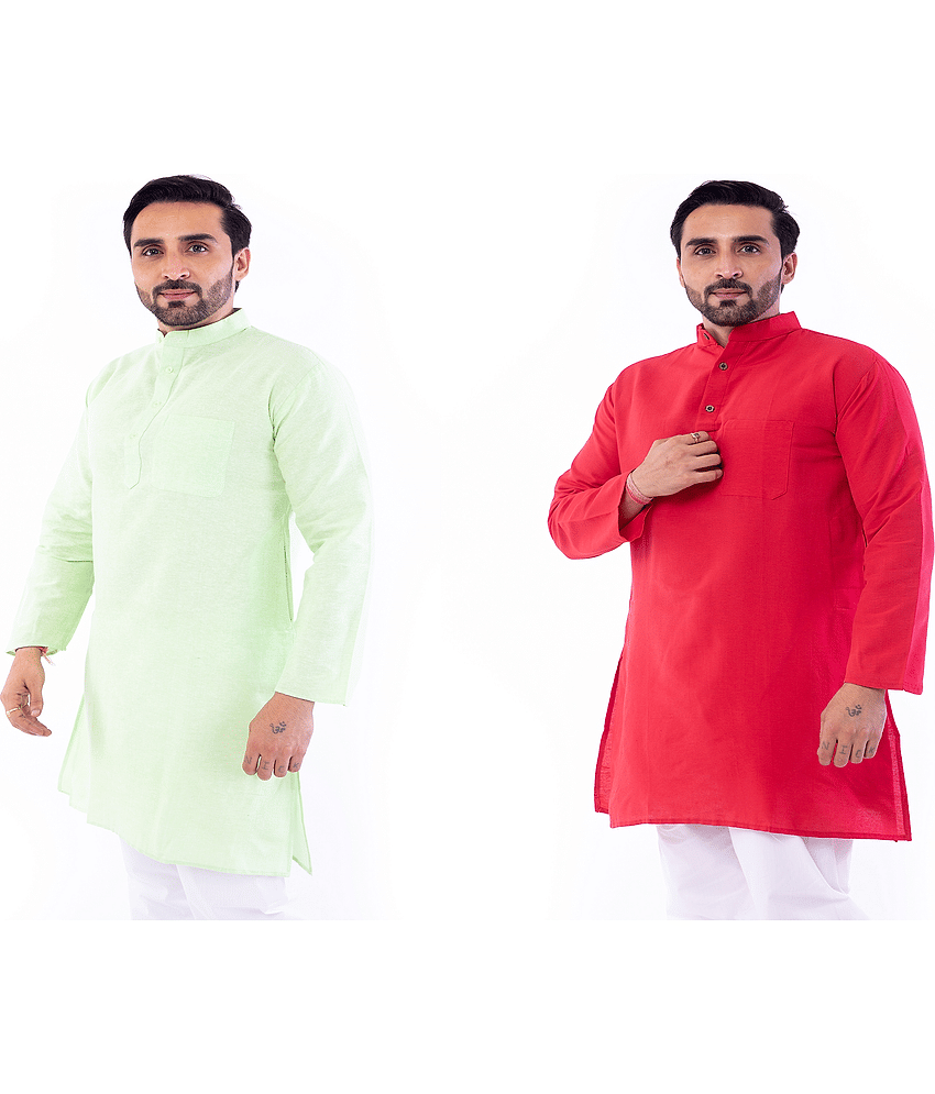 DESHBANDHU DBK - Multicolor Cotton Men's Shirt Style Kurta ( Pack of 2 )