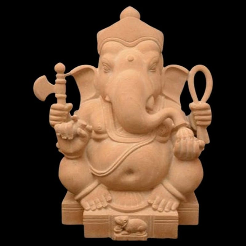 Matte Brown Sandstone Ganesh Statue, For Worship, 2x1.5ft