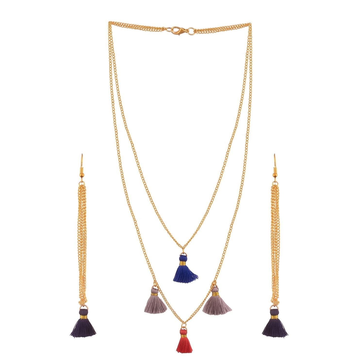 Multicolor Tassel Necklace and Earring Set