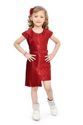 Be:kids Maroon Twirl Girls' Pleated Dress with Metallic Belt and Floral Hair Accessory Be:kids Maroon Twirl Girls' Pleated Dress with Metallic Belt and Floral Hair Accessory