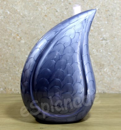 eSplanade Metal Cremation Urn Memorial Jar Pot Container | Full Size Embossed Urn for Ashes Funeral Burial | Teardrop Metal Urns | Dark Blue, Sky blue, Violet - 10" Inches-Sky Blue