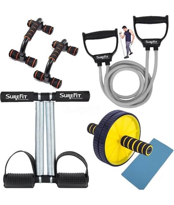 ODDISH EXERCISE-KIT / Full Body Home Workout Equipment Set for Men & Women / Includes Tummy trimmer Double Spring With Comfertable Foam Grip Handle, Resistance Bands, Push-Up Bar & AB Roller / Ideal for Strength Training, Abs, and Cardio