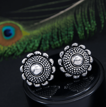 Silver plated Artwork Trendy Oxidised Stud Earring- AER 3568