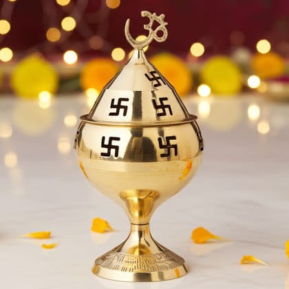 Brass Table Decor Oil Lamp Om Pakija Deepak  - Elegant Deepak for Mandir Lighting, Height : 4.5 Inch (ZMAS164 F)