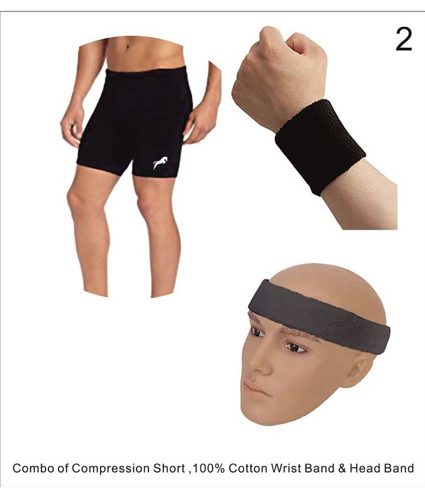 Rider Compression Men's Shorts Tights (Nylon) Skins & 100% COTTON Wrist band & Head band for Gym, Running, Cycling, Swimming, Basketball, Cricket, Yoga, Football, Tennis, Badminton & Many More Sports