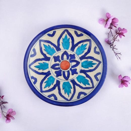 Blue Pottery Floral Pattern Decorative PlateWhite & Blue6