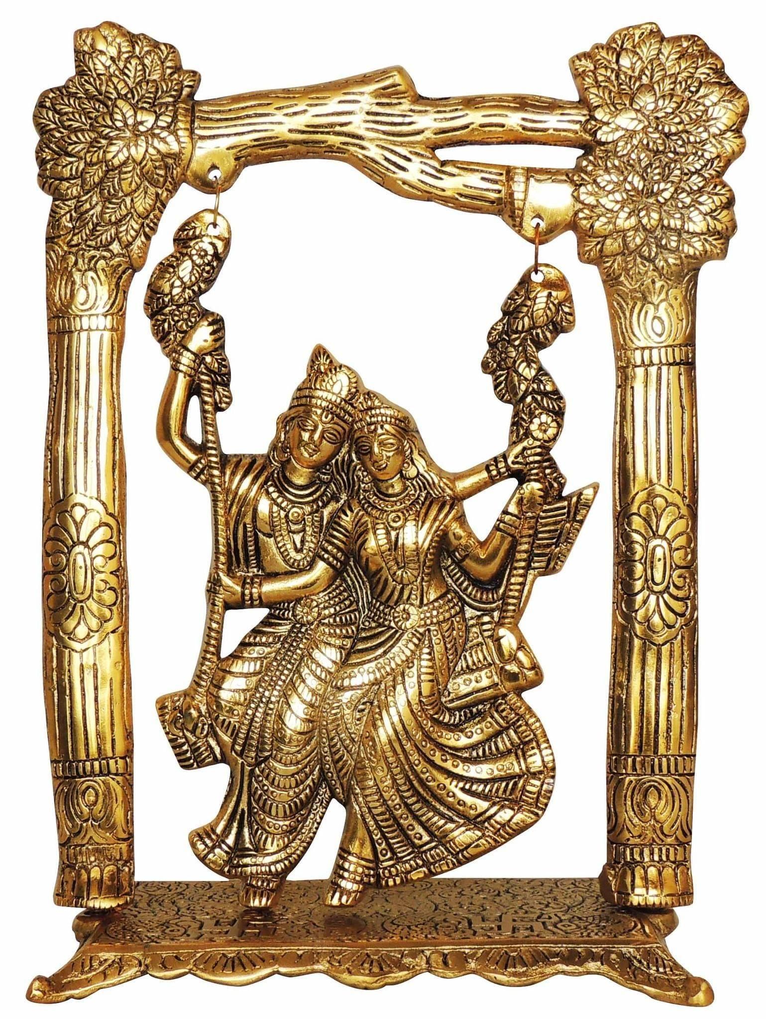 Showpiece Radha Krishna Statue With Jhula- 9.4*4.6*12.2 inch (AS280 G)