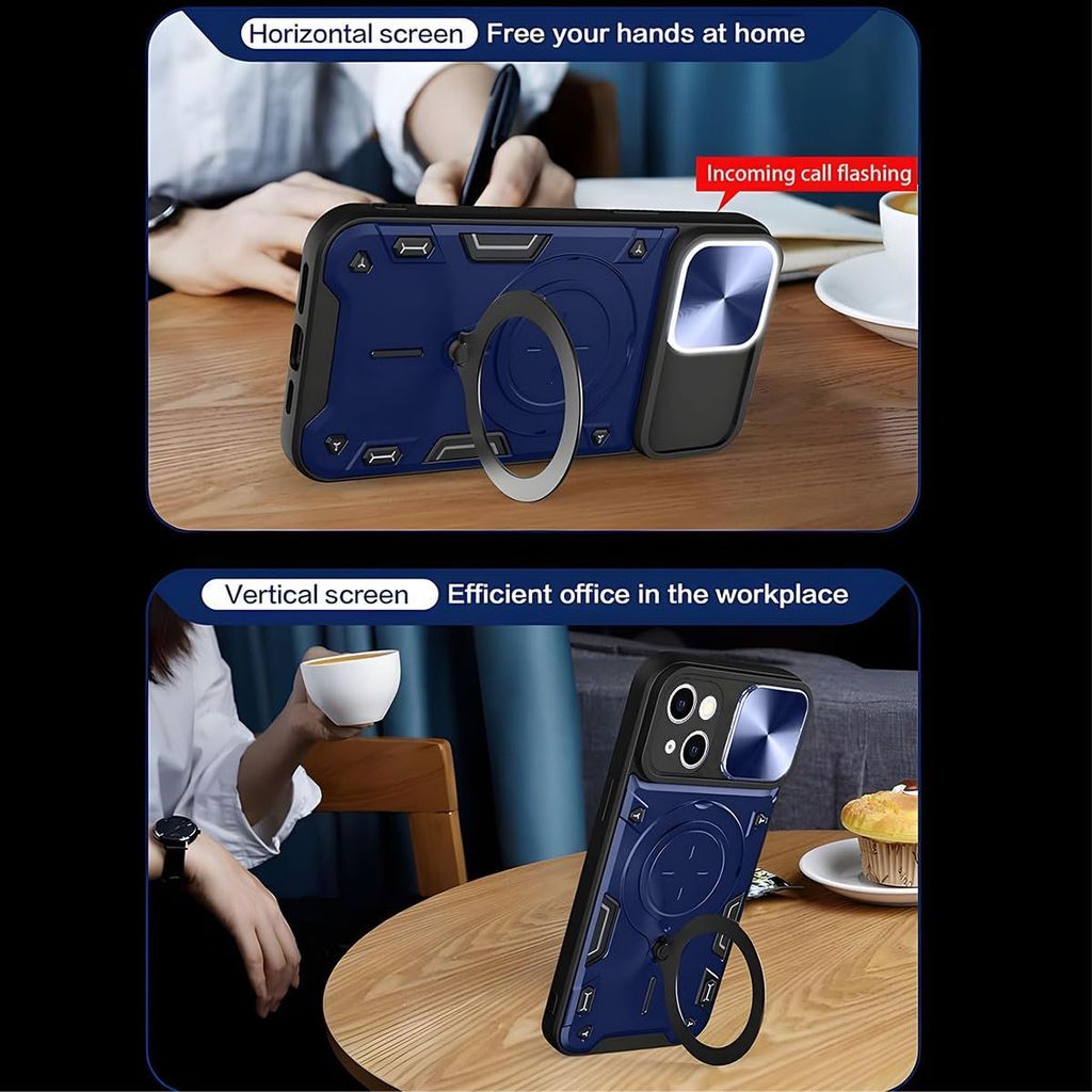 LIRAMARK Case Compatible with Apple iPhone 14 Plus (6.7 inch) with Stand & Slider Camera Military Grade Drop