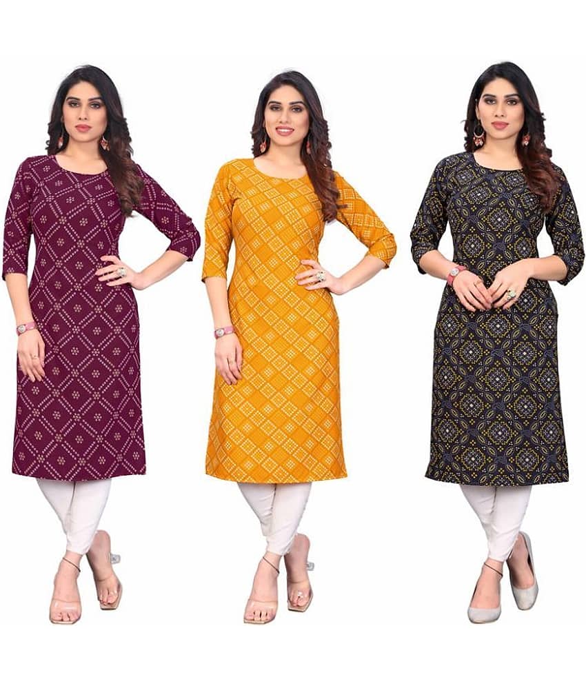 KETAKI FASHION Crepe Printed Straight Women's Kurti - Multicoloured ( Pack of 3 )
