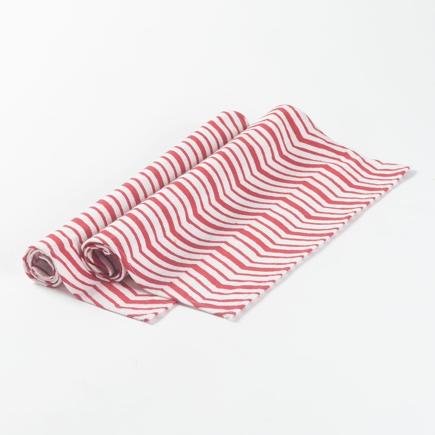 Eyaas Block-Printed Cotton Canvas Table Mats in White with Red Chevron Stripes  Set of 2 (13 x 18 Inches Each)