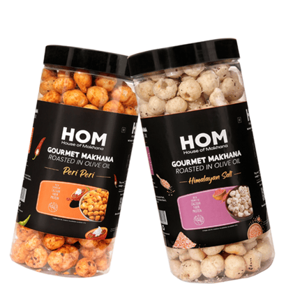 GOURMET MAKHANA Roasted in Olive Oil | Flavors Himalayan Salt & Peri Peri | Combo Of 2, 65g Each. - 130 gm