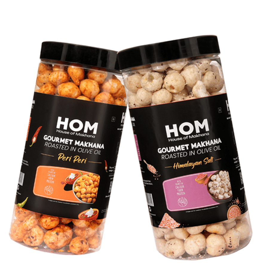GOURMET MAKHANA Roasted in Olive Oil | Flavors Himalayan Salt & Peri Peri | Combo Of 2, 65g Each. - 130 gm