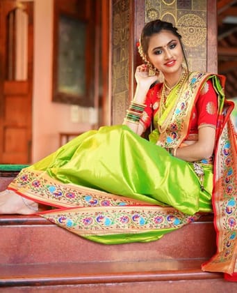 Pretty Parrot Green Colored Festive Wear Printed Soft Silk Saree