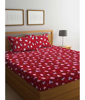 Klotthe Woollen Abstract Printed 1 Double King Size Bedsheet with 2 Pillow Covers - Red