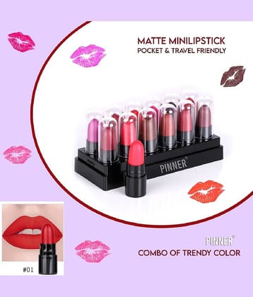 Pinner Minis Pout Party Matte Lipstick Highly Pigmented Mini Lipsticks (Set of 12 )