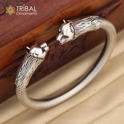 Excellent lion face 925 sterling silver hand crafted work bangle bracelet vintage design adjustable unisex kada bracelet real jewelry nsk189