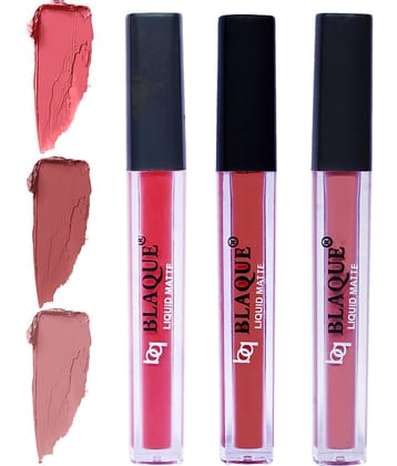 bq BLAQUE Matte Liquid Lipstick Combo of 3 Lip Color 4ml each, Waterproof - Pinkish Peach, Brown, Light Nude Brown